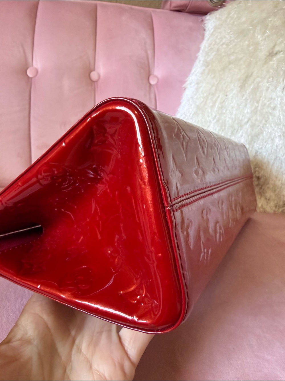 💯Auth! Louis Vuitton Roxbury Red Vernis Leather w Vachetta Trim & Gold Hardware - Picture 11 of 16